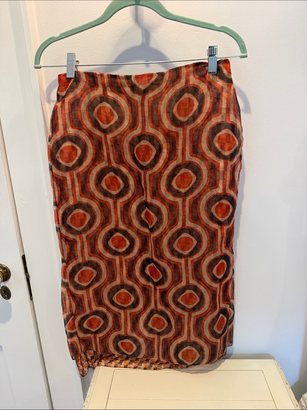 Zara Orange and Brown Geometric Midi Skirt